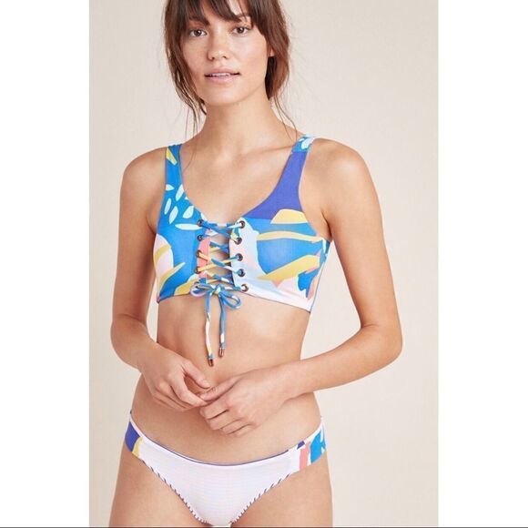 NEW Anthropologie Maaji Dazzle Dazzling Reversible Stripe Geometric Bikini Large - Picture 1 of 4